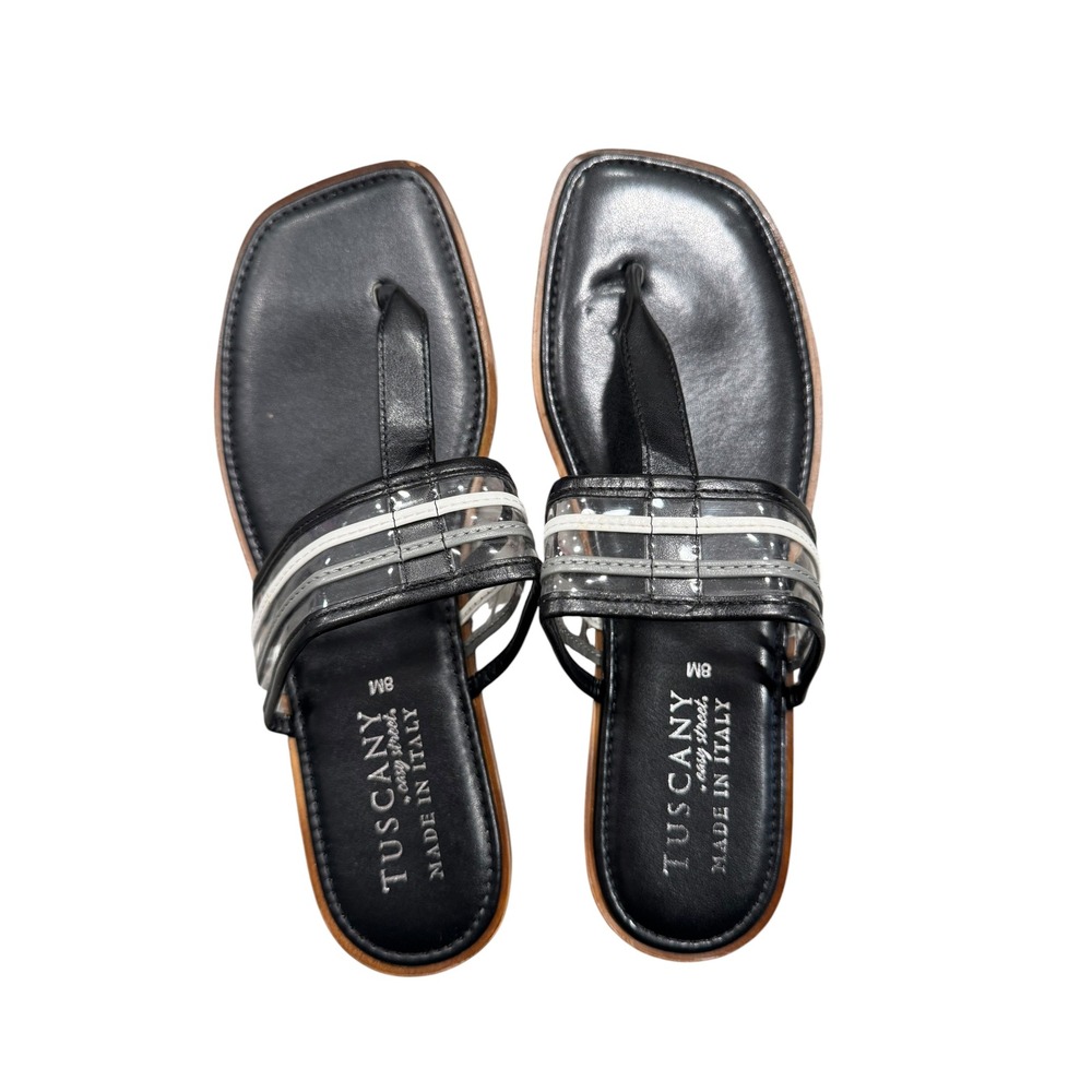 Tuscany by Easy Street Black Thong Sandals Made in Italy Square Toe Slides 8M